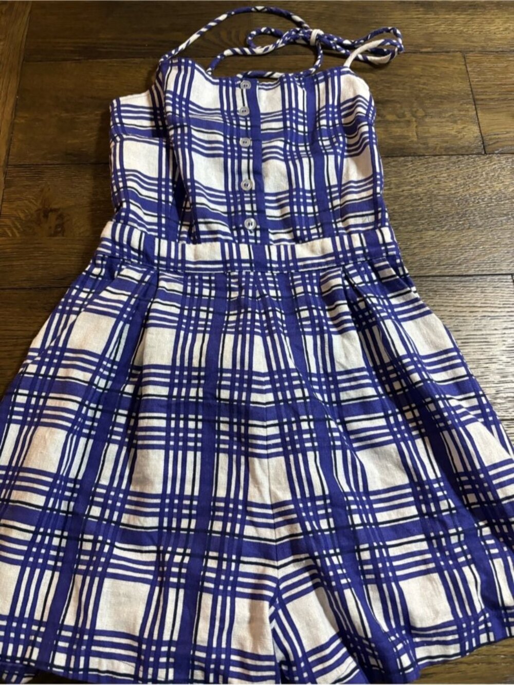 Women’s Blue Plaid Halter Romper